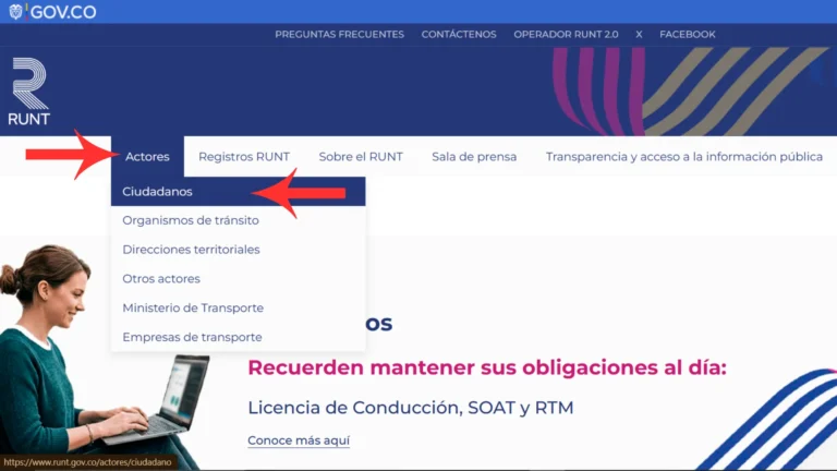 Paso 1: Ingresa al portal oficial del RUNT (www.runt.gov.co)